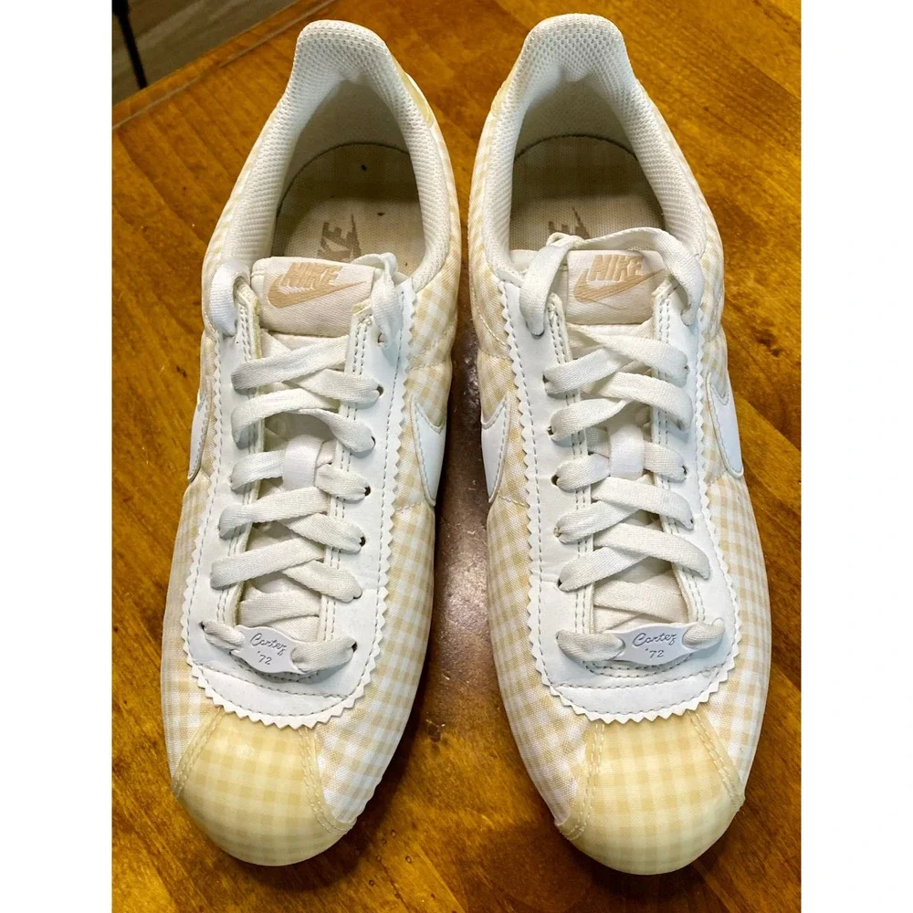 Nike Cortez Gingham Casual Sneakers Women's Size 8.5 White Beige - Picture 7 of 13